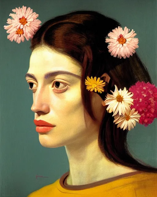 Prompt: portrait of a woman with flowers, clemente, francescomau wilson, filonov, beautiful face, octane rendering