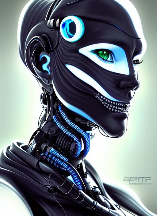 Image similar to portrait of a cyberpunk robot woman by Artgerm, biomechanical, hyper detailled, diffuse atmosphere, trending on artstation
