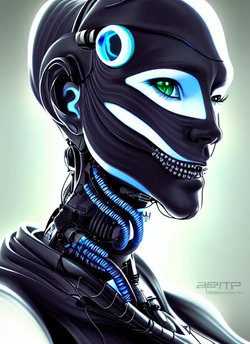 Prompt: portrait of a cyberpunk robot woman by Artgerm, biomechanical, hyper detailled, diffuse atmosphere, trending on artstation