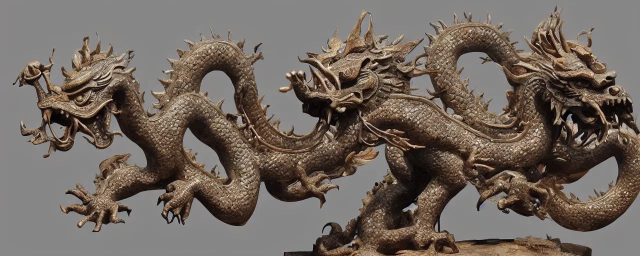 Image similar to ancient chinese dragon sculpture, ming dynasty, art by greg rutkowski, cinematic, 4 k