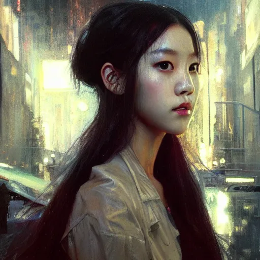 Image similar to jisoo of blackpink, hyperrealistic portrait, bladerunner street, art of elysium by jeremy mann and alphonse mucha, fantasy art, photo realistic, dynamic lighting, artstation, poster, volumetric lighting, very detailed face, 8 k, award winning