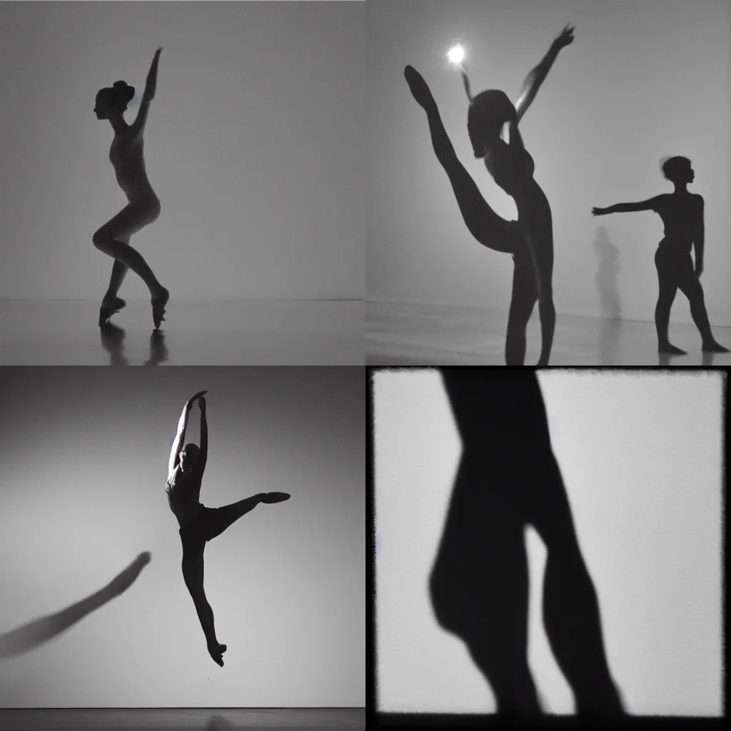 Prompt: a dancer, starkly lit, multiple shadows