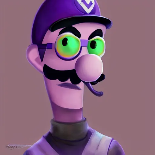 Image similar to waluigi, concept art by minerva j. chapman, trending on cg society, computer art, official art, anime aesthetic, anime,