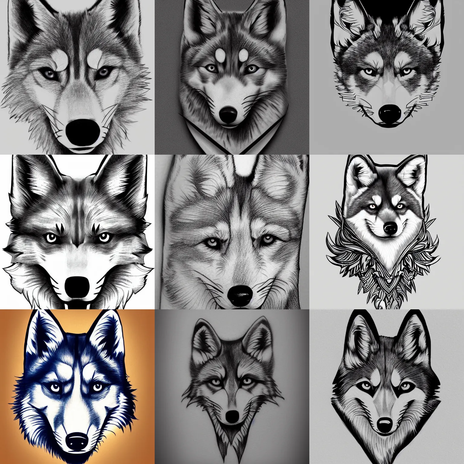 Prompt: colored simplistic husky fox tattoo concept art, 4k HD, realistic, line art