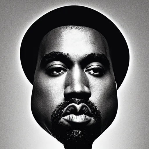 Image similar to a chiaroscuro lighting portrait of kanye west dressed as rick owens, black background, portrait by julia margaret cameron, shallow depth of field, 8 0 mm, f 1. 8