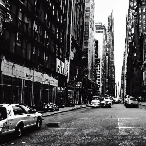 Image similar to a view of apocalyptic new york street from perspective of car window