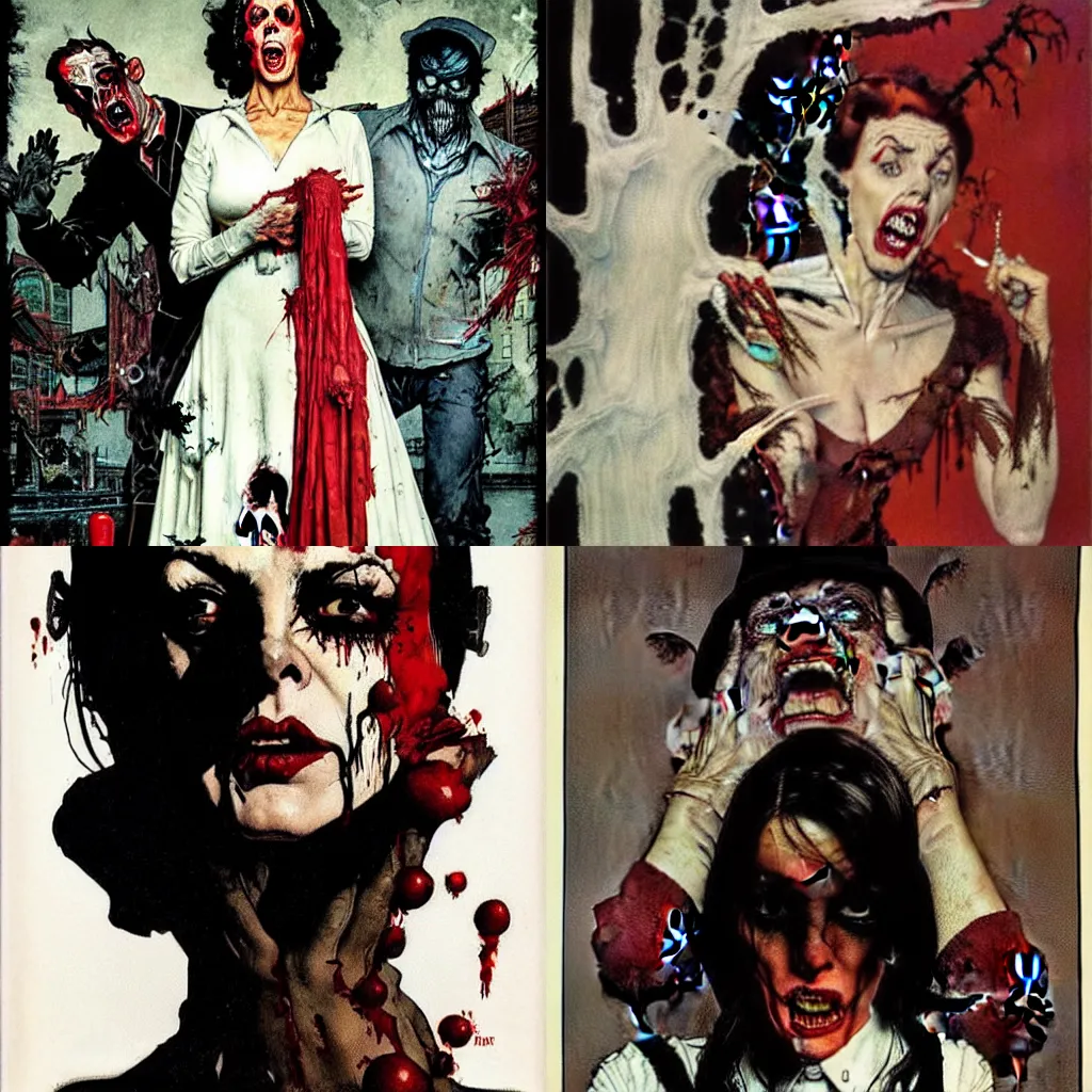 Prompt: style of Norman Rockwell and Rafael Albuquerque comic book art:: ghastly full face woman, scary horrible witch look on face, screaming angry:: extremely long nails, red:: female ghost with white dress:: floating over a lake:: night time, dark, full moon::2 scary terrifying horror::