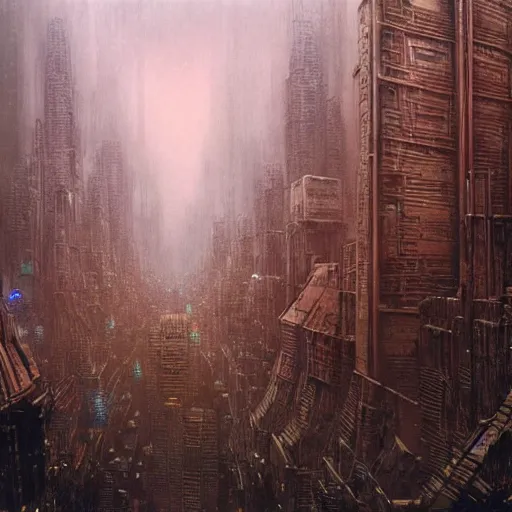 Prompt: giant dystopian cyberpunk city, stretching very far, apocalyptic, beksinski art style