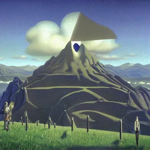 Prompt: Elder Scrolls Oblivion detailed painting by rene magritte