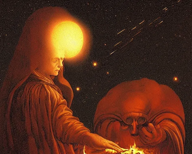 Image similar to burning the midnight oil in the universe, a simple vector pop surrealism, by ( leonardo da vinci ) and greg rutkowski and rafal olbinski