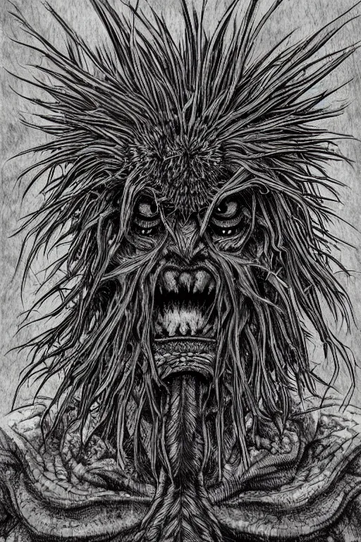 Image similar to thistle monster humanoid figure, symmetrical, highly detailed, digital art, needles, thorns, sharp focus, trending on art station, kentaro miura manga art style