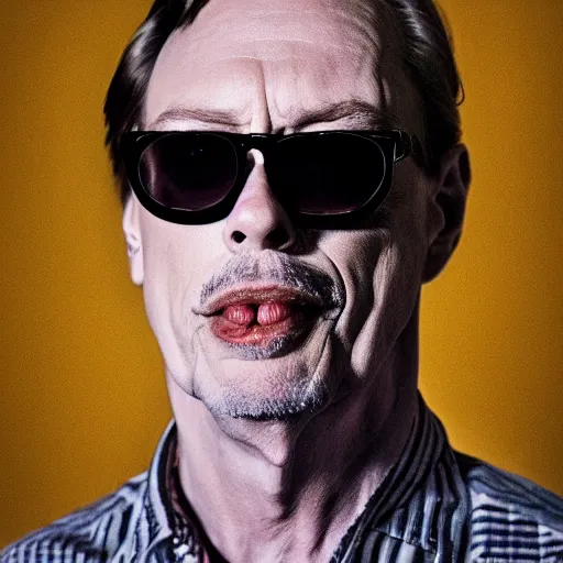 Prompt: portrait Steve Buscemi with sunglass,shaved beard,vintage shirt