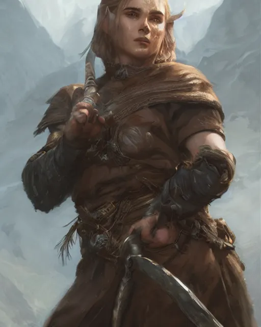 Image similar to the elder scrolls vi, charismatic rugged female nord warrior portrait, illustration, rim light, top light, perfectly shaded, soft painting, art by krenz cushart and wenjun lin