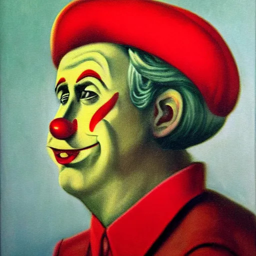 Image similar to communist clown portrait, soviet propaganda painting, vivid colors