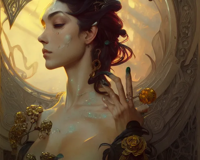 Image similar to photography of chris ofili, deep focus, d & d, fantasy, intricate, elegant, highly detailed, digital painting, artstation, concept art, matte, sharp focus, illustration, hearthstone, art by artgerm and greg rutkowski and alphonse mucha