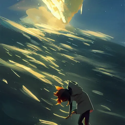 Image similar to icy comet in the air, black scraps trailing, behance hd artstation by jesper ejsing by rhads, makoto shinkai and lois van baarle, ilya kuvshinov, ossdraws