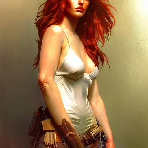 Image similar to full figure bella thorne, hyperrealistic portrait, bladerunner street, art of elysium by frank frazetta and jeremy mann and alphonse mucha, fantasy art, photo realistic, dynamic lighting, artstation, poster, volumetric lighting, very detailed face, 4 k, award winning