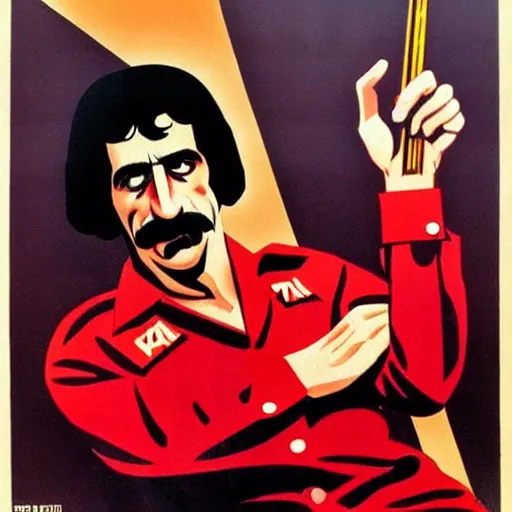 Image similar to frank zappa as a soviet propaganda poster