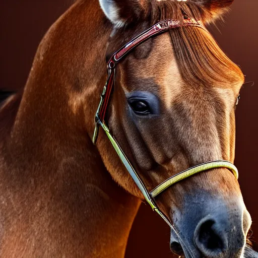 Prompt: wired are the eyes of a horse on a jet pilot