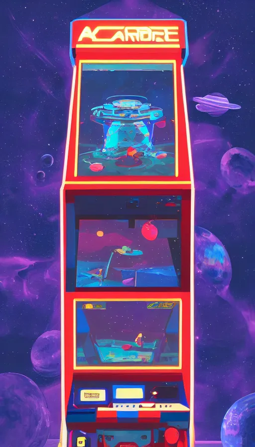 Image similar to arcade cabinet in space, sharp focus, james gilleard, cinematic, game art, extremely detailed digital painting, print