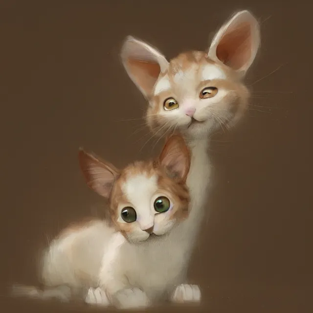 Image similar to a painting of a cute light beige kitten with brown ears and brown face and brown legs and brown tail. white paws. big eyes. character design by cory loftis, fenghua zhong, ryohei hase, ismail inceoglu and ruan jia. volumetric light, detailed, rendered in octane