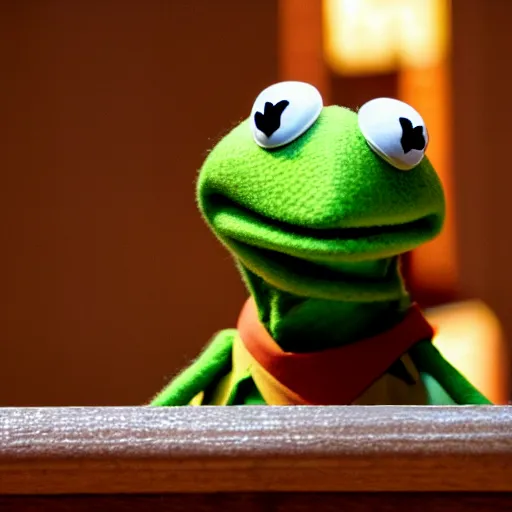 Prompt: Kermit the frog as a catholic priest leading mass 4k photo National Geographic portait close-up