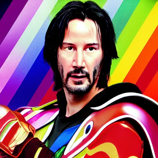 Prompt: keanu reeves as the rainbow power ranger, digital photography, high detail