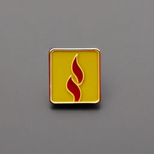 Image similar to a square enamel pin depicting a minimalistic clean fire flames warning label, smooth curves