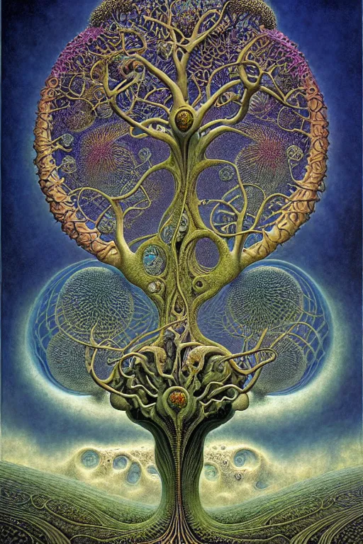 Image similar to tree of life by roger dean and andrew ferez, art forms of nature by ernst haeckel, divine chaos engine, symbolist, visionary, art nouveau, botanical fractal structures, organic, detailed, realistic, surreality