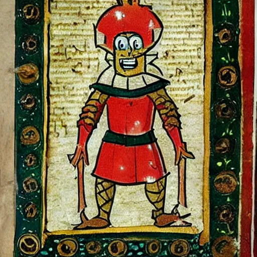 Prompt: medieval manuscript art of spongebob