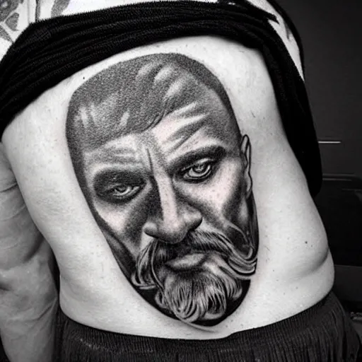 Image similar to black and white photorealistic photo of russian prison tattoos, russian criminal tattoos, nakolki