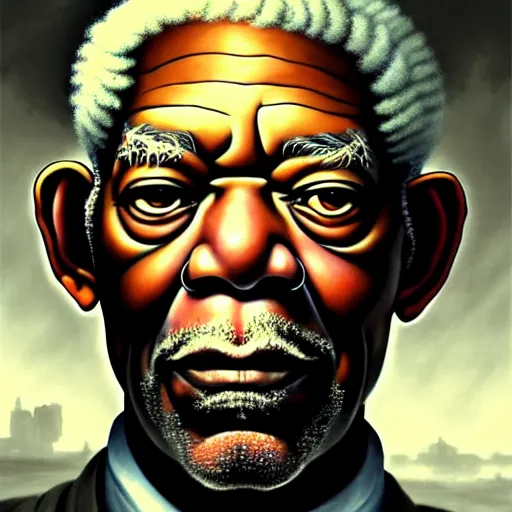 Image similar to portrait painting of a cyberpunk elf corporate boss morgan freeman, sharp focus, award - winning, trending on artstation, masterpiece, highly detailed, intricate. art by charlie bowater and greg staples and elsa beskow and brian froud and jessica rossier
