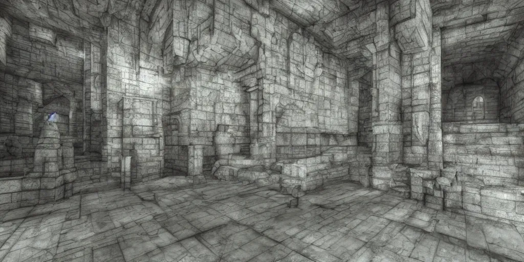 Prompt: vast dungeon, liminal space, realistic fantasy render steps 1 5 0