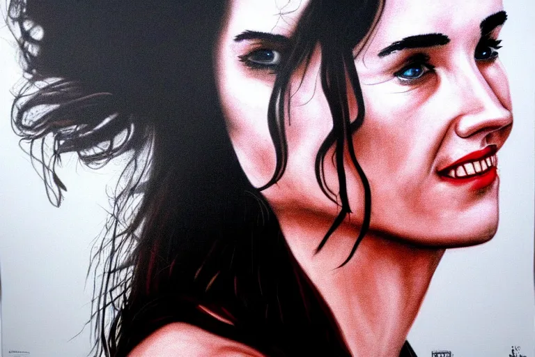 Image similar to Street-art portrait of Jennifer Connelly (1990), in style of Seaty