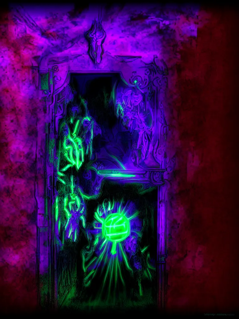 Image similar to glowing fantasy horror blacklight poster hdr