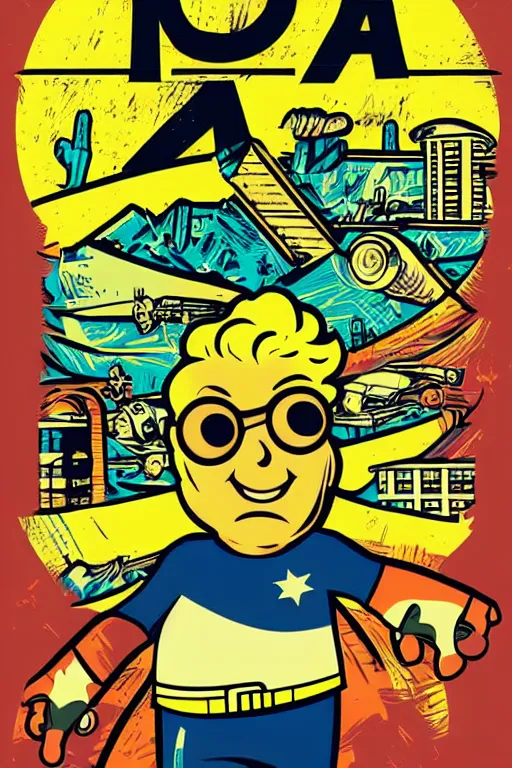 Image similar to fallout 7 6 retro futurist illustration art by butcher billy, sticker, colorful, illustration, highly detailed, simple, smooth and clean vector curves, no jagged lines, vector art, smooth andy warhol style