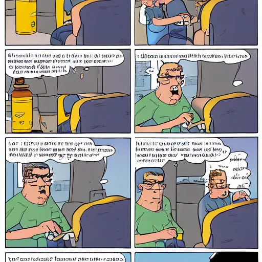 Image similar to comic strip, comic book, hank hill being irresponsible with propane