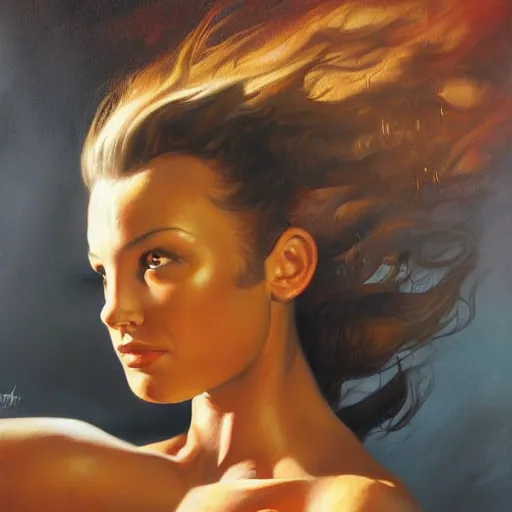 Image similar to detailed portrait of kenvin conroy intricate, hyper detailed, realistic, oil painting, by julie bell, frank frazetta, cinematic lighting