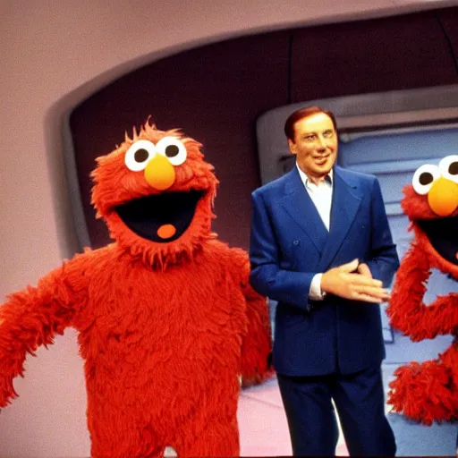 Image similar to silvio berlusconi as a special guest of sesame street, 8 0 s photo