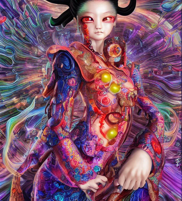 Prompt: taoist photo vibrant color 3 d rendering of a beautiful girl epic photorealistic portrait in ito junji toriyama ishikawa ken biopunk demonology style detailed trending award winning