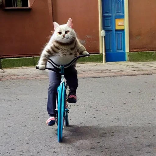 Prompt: a cat riding a bicycle