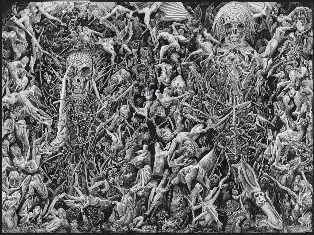 Image similar to meditation on death by Alex Grey and M. C. Escher collaboration