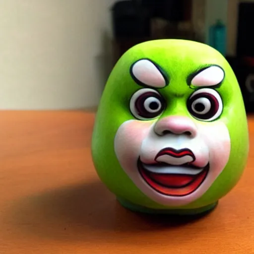 Prompt: photo of a daruma doll that looks like shrek