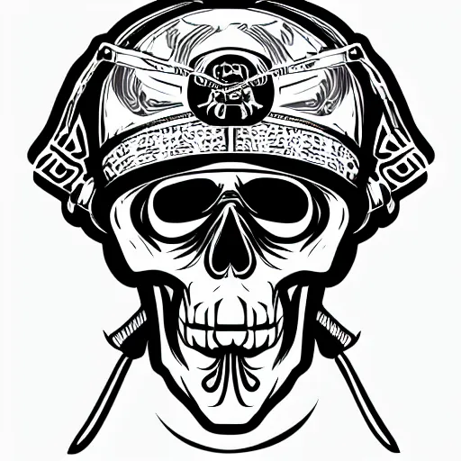 Image similar to illustrator logo of a skull wearing a japanese samurai helmet, digital art, vector graphics, award winning logo, intricate detail