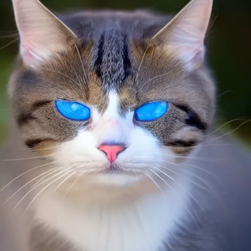 Image similar to a cat with a half white half gray nose with white whiskers and light blue eyes