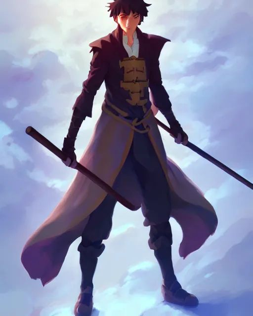 Image similar to male wizard with a staff, fantasy, shinkai makoto studio ghibli studio key hideaki anno sakimichan stanley artgerm lau rossdraws james jean marc simonetti elegant highly detailed digital painting artstation pixiv