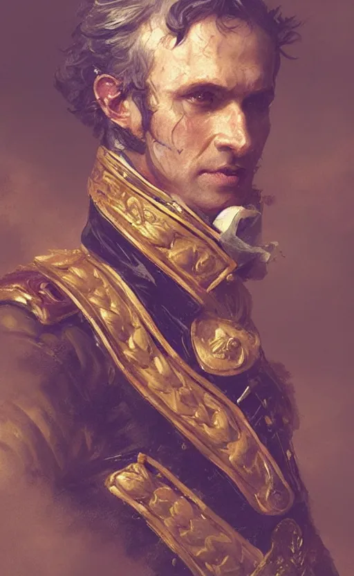 Image similar to Portrait of a Napoleonic admiral, male, detailed face, fantasy, highly detailed, cinematic lighting, digital art painting by greg rutkowski