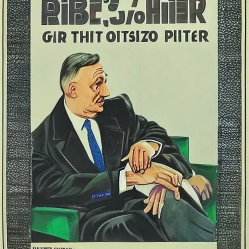 Image similar to hungarian prime minister viktor orban sits on hitler's lap, nazi germany propaganda poster art 1 9 4 4, highly detailed, colored