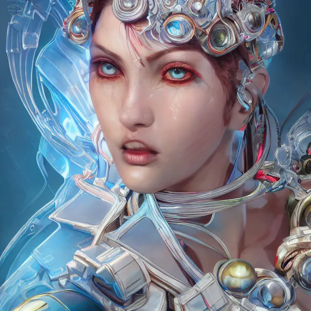 Prompt: studio portrait of lawful good colorful female holy mecha paladin absurdly beautiful, elegant, young cute swimsuit model, ultrafine hyperrealistic detailed face illustration by kim jung gi, irakli nadar, intricate linework, sharp focus, bright colors, matte, octopath traveler, final fantasy, unreal engine highly rendered, global illumination, radiant light, intricate environment