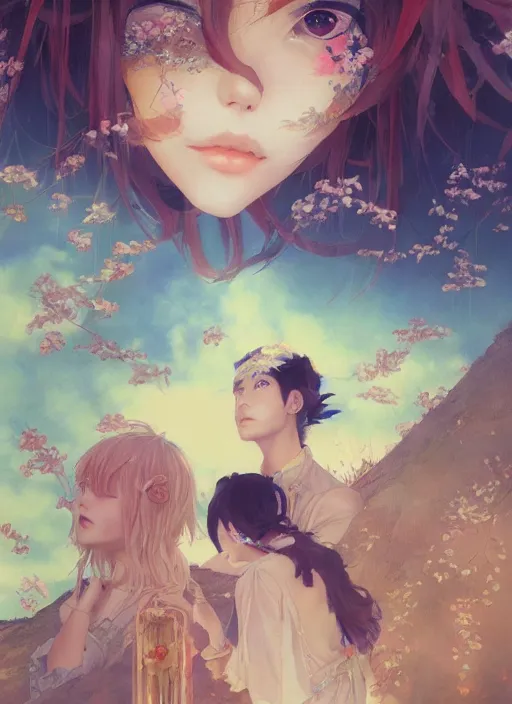 Image similar to beautiful fantasy anime painting of a beautiful chill summer day, by Kenne Gregoire, James Jean, Tran Nguyen, WLOP, Jakub Rebelka. trending on Artstation, 8k, masterpiece, chill summer, graffiti paint, fine detail, full of color, intricate detail, golden ratio illustration